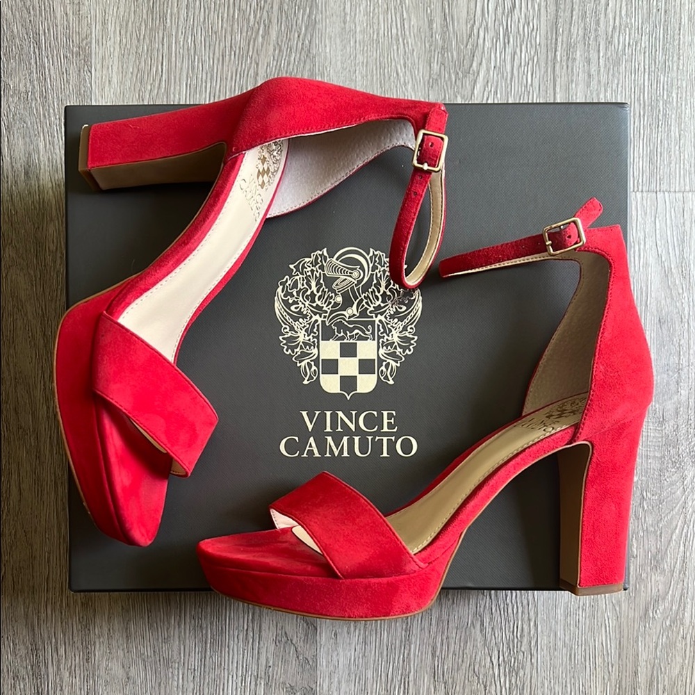 Vince Camuto Sathina Glamour True Suede Sandals with Ankle Strap, Size 7.5